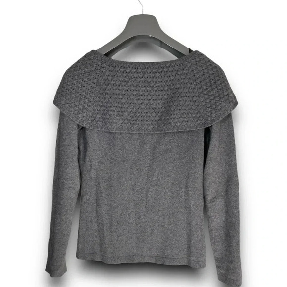 Ann Taylor Gray Off the Shoulder Cashmere Sweater S Fold over Waffle Knit Collar - Picture 4 of 7
